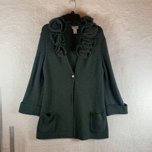 Soft Surroundings Women's La Vie en Rose Alpaca Wool Blend Green Cardigan Size L